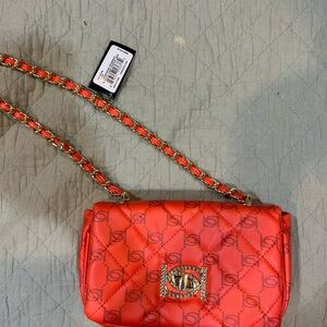 Bebe Red Quilted Crossbody Bag with Gold Accents